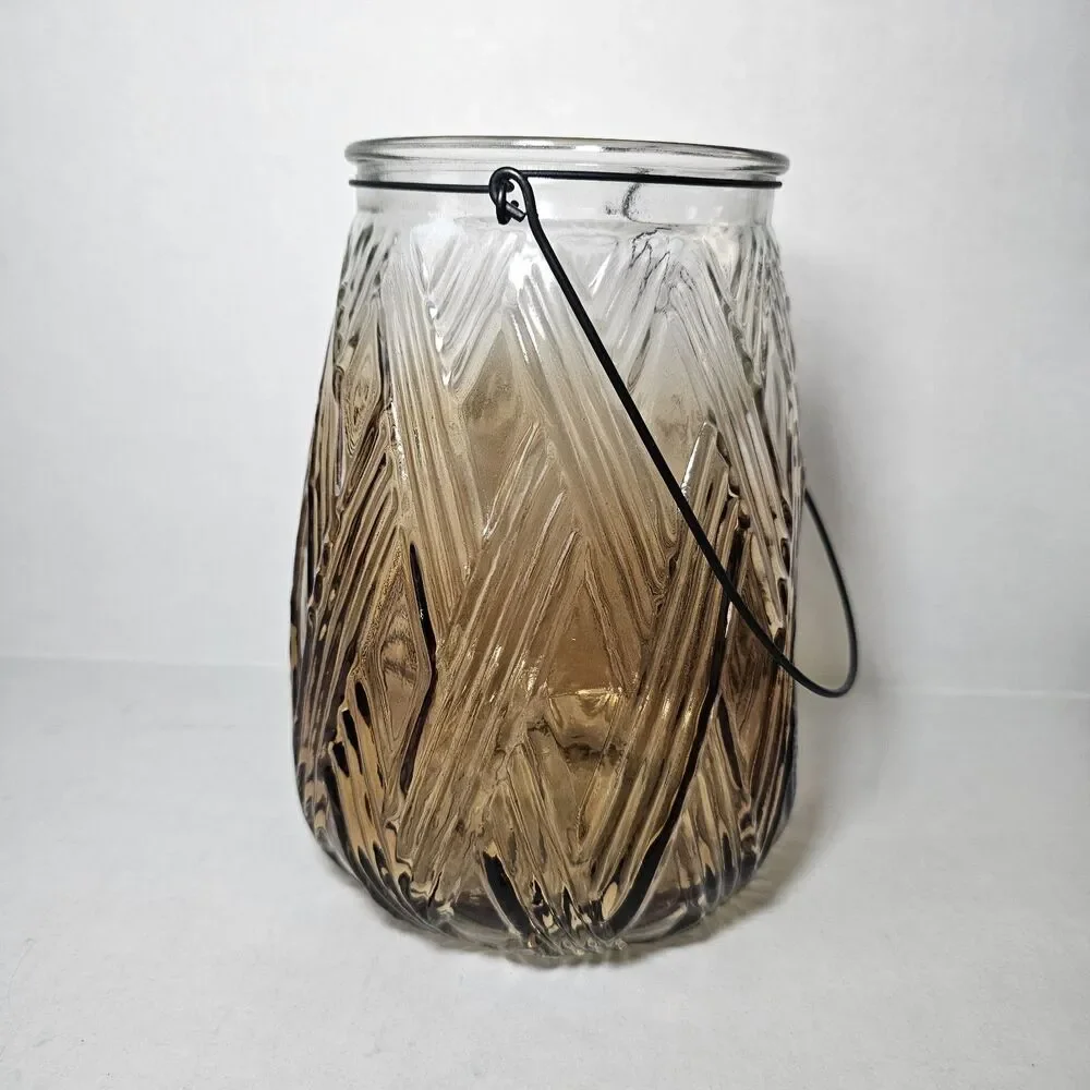 Hatch Pattern Hurricane Candle Lamp Brown Ombre Glass 8